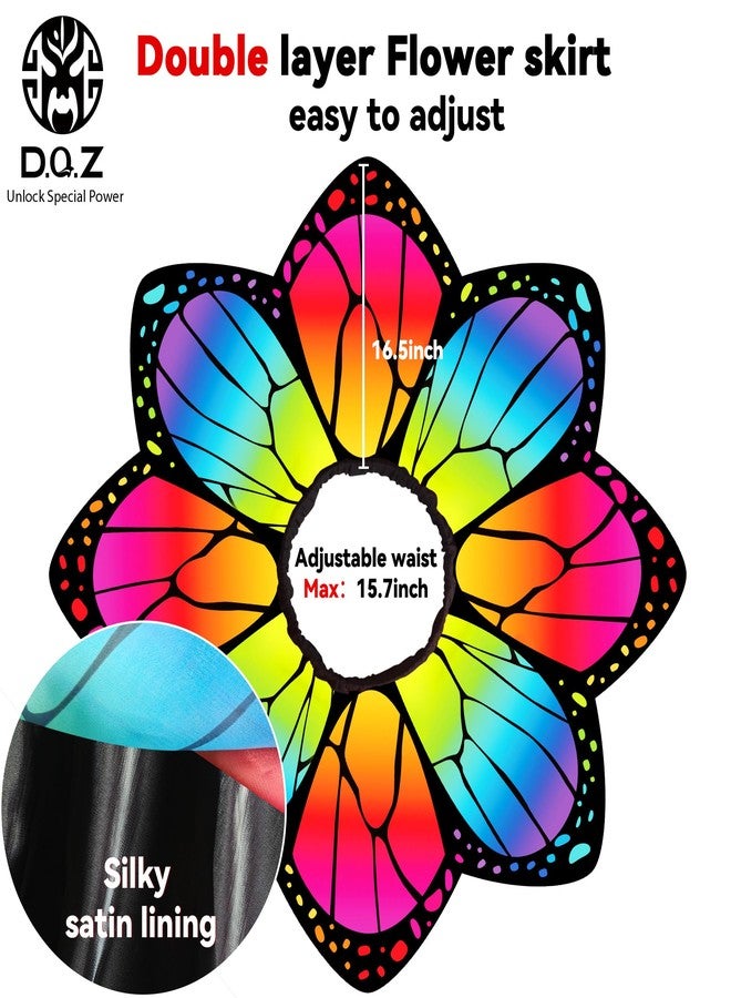 D.Q.Z Double-Sided Fairy Butterfly Wings Costume for Girls with Rainbow Tutu, 4Pcs Toddler Princess Dress Up Clothes Gifts for 3-8 (Brilliant Rainbow) - Image 5